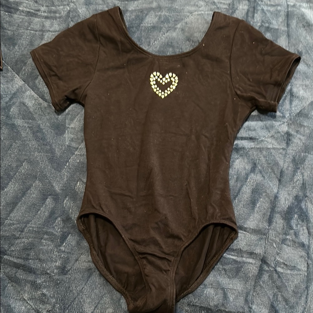 Just Imagine Black with silver tone Heart Kids One Piece Leotard size XS